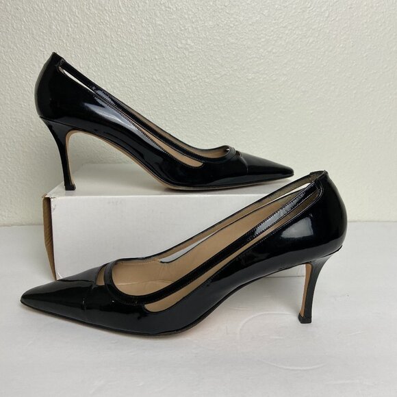 Manolo Blahnik Shoes - Manolo Blahnik  Black Patent Leather Pointed  Pump Heels Sz EU 42